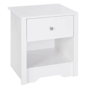 HOMCOM Solid Wood Bedside Cabinet with Drawer and Shelf, Nightstand Chest for Bedroom Furniture, White