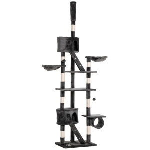 PawHut Katzenbaum Kratzbaum Katzenkratzbaum Kletterbaum Katze Sisal Deckenhoch (höhenverstellbar von 240-260cm) Dunkelgrau