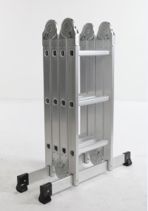 DURHAND Scala Telescopica a 5 Posizioni con 2 Piattaforme di Sicurezza, in Alluminio, PP e TPR, 339x76x10 cm, Argento