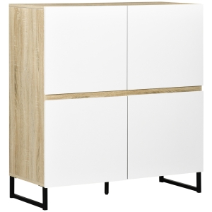 HOMCOM Aparador de Cozinha Moderno com 4 Compartimentos e Prateleiras Ajustáveis Móvel Auxiliar 100x41,5x107cm Branco e Carvalho