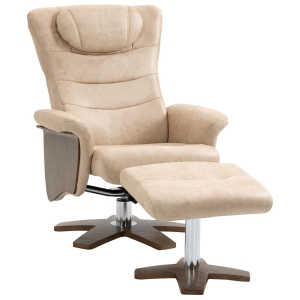 HOMCOM Poltrona Relax com Apoio para os Pés Poltrona Reclinável até 135° e Giratória 360° com Encosto Ajustável 78x83x103cm Bege