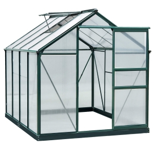 Outsunny Estufa de Jardim 2x2,5m de Policarbonato e Alumínio Estufa com Clarabóia Proteção UV 30 e Base 4,79 m² para Vasos Cultivos de Plantas e Flores Transparente