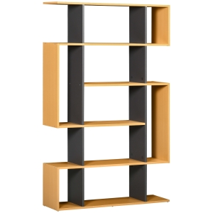 HOMCOM Libreria Moderna a 5 Livelli con 13 Ripiani Aperti in Truciolato, 95x25x150.5 cm, Grigia e color Legno