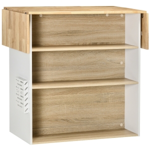 HOMCOM Móvel Ilha de Cozinha Carrinho de Cozinha com Laterais Abatíveis 3 Prateleiras Abertas e Suporte para Facas 140x55x91cm Carvalho