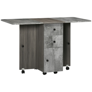 HOMCOM Table de cuisine pliable table à manger pliante 2 plateaux rabattables avec 2 tiroirs 1 placard et 1 étagère de rangement 120 x 60 x 76,5 cm - gris