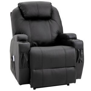 HOMCOM Fauteuil Luxe de Relaxation et Massage Inclinaison Dossier Repose-Pied électrique revêtement synthétique Noir