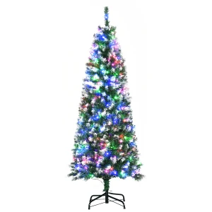 HOMCOM 5' Tall Prelit Pencil Slim Artificial Christmas Tree with Realistic Branches, 250 Colourful LED Lights and 408 Tips, Xmas Decoration, Green
