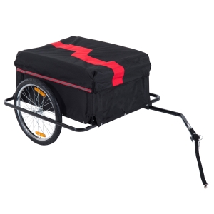 HOMCOM Remorque de transport vélo cargo capacité 70 L barre d'attelage incluse housse amovible 4 réflecteurs charge max. 40 Kg noir rouge