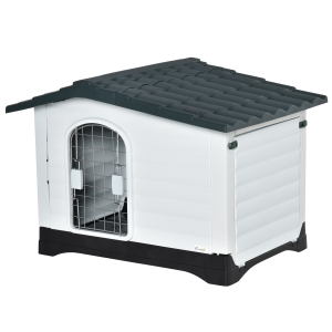 PawHut Niche pour chien chenil à l'extérieur avec porte en métal à mailles à double ouverture et fenêtre d'air en PP et métal pour chiens de taille moyenne et petite 91 x 69 x 66 cm
