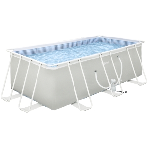 Outsunny Piscine tubulaire hors sol rectangulaire avec filtre dim. 440L x 240l x 122H cm, gris clair