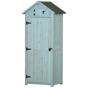 Outsunny Armoire abri de Jardin Remise pour Outils 3 étagères 2 Portes loquets Toit Pente bitumé 77L x 54l x 179H cm Sapin traité Bleu
