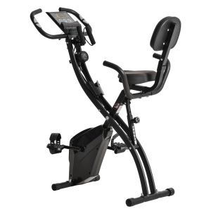 HOMCOM Vélo d'appartement pliant 8 niveaux de résistance magnétique dossier selle réglable poignées ergonomiques écran LCD multifonction suspensions support tablette acier noir