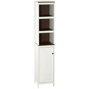 kleankin Meuble colonne de salle de bain armoire haute placard de rangement avec 3 niches - 32 x 30 x 161 cm - blanc et effet bois