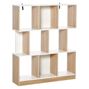 HOMCOM Bücherregal Standregal Büroregal Aktenregal für Büro Wohnzimmer Arbeitszimmer Spanplatte Natur+Weiß 100 x 27 x 124 cm