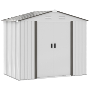 Outsunny Casetta Porta Utensili in Acciaio, Capanno da Giardino con Porte Scorrevoli, 213x130x185 cm, Bianco