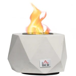 HOMCOM Tabletop Fire Pit, Indoor Fireplace 15cm Table Top Fire Pit Bowl, Alcohol Fueled Concrete Firepit, Angular Mini Fire Bowl Balcony Decor, Grey