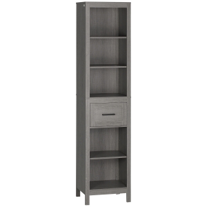kleankin Meuble colonne de salle de bain armoire haute placard de rangement avec 5 étagères et 1 tiroir - 42 x 30 x 170 cm - gris