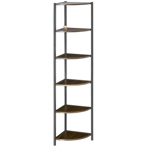 HOMCOM Libreria Moderna Angolare a 6 Ripiani in Metallo e MDF, 34x34x166cm, Marrone e Nero