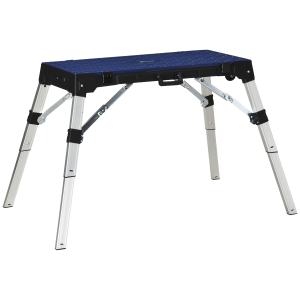 DURHAND 4-IN-1 DESIGN Werkbank klappbar Werktisch Gerüst Wendbarer Arbeitsplatte mit Winkelmarkierung Kriechgang und Rollwagen Höhenverstellbar Aluminium-Legierung bis 125 KG Blau 132 x 82,5 x 77,5 cm