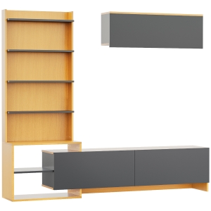 HOMCOM Mobile Porta TV Moderno con Pensile a Muro, Vani Aperti e Armadietti, Colore Legno e Grigio Scuro