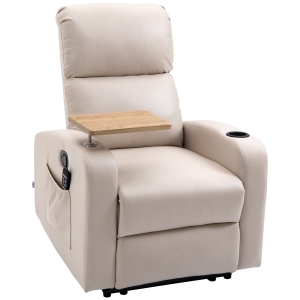 HOMCOM Fauteuil relaxation électrique massant inclinable avec tablette, poches latérales et télécommande - tissu beige