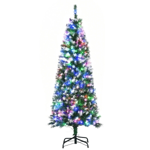 HOMCOM Sapin de Noël artificiel lumineux 408 branches enneigées 250 LED - support pied pliable hauteur 150 cm vert