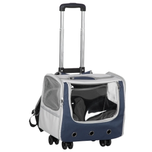 PawHut Sac à dos trolley de transport pour chat chariot panier à roulette sac à main 2 en 1 pour chien chat avec roulettes et poignée télescopique - gris