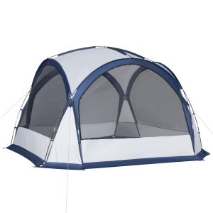 Outsunny Tenda da Campeggio 6-8 Persone, 4 Porte a Cerniera, Borsa e Gancio, 350x350x230cm, Bianca e Blu
