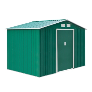 Outsunny Casetta da Giardino Porta Utensili in Lamiera di Acciaio, Capanno da Giardino in Acciaio con Porte Scorrevoli, 277x195x192cm, Verde
