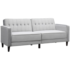 HOMCOM Sofá de 2 Lugares Convertível em Cama Estofado Aveludado com Encosto Ajustável e Pés de Madeira 189x81x83,5cm Cinza