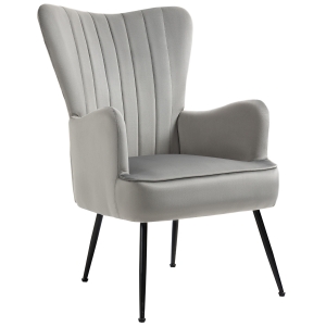 HOMCOM Fauteuil lounge design tissu effet velours gris avec piètement métal noir - 69 x 79 x 101 cm