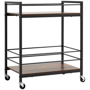 HOMCOM carucior de bucatarie cu 2 niveluri cu roti pivotante, structura din otel si lemn, 62x40x75cm