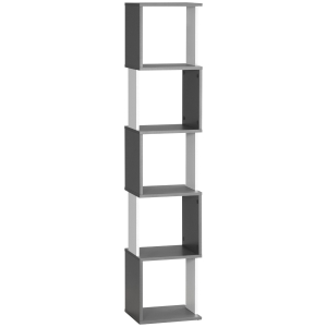 HOMCOM Biblioteca moderna cu 5 rafturi din lemn, economiseste spatiu pentru casa si birou, 33x28x161cm, gri si alb
