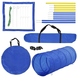 PawHut Agility-Übungs-Set Slalom-Hürden-Tunnel Hundesport Trainingsplatz PE+Polyester Blau+Gelb