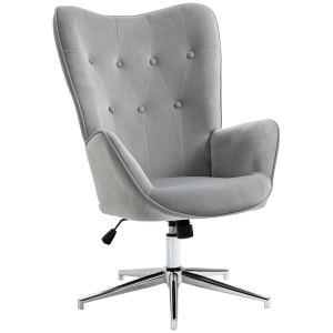 HOMCOM Fauteuil de salon pivotant en tissu aspect velours dossier capitonné avec accoudoirs - gris