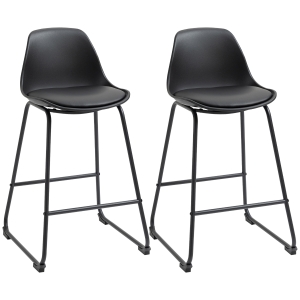 HOMCOM Lot de 2 tabourets de bar design minimaliste hauteur 61 cm avec repose-pieds métal et plastique - noir