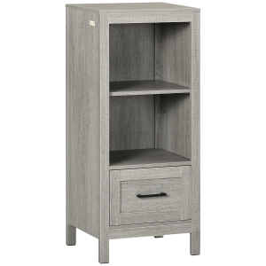 kleankin Meuble de salle de bain sur pied meuble de rangement armoire d'angle avec tiroir et 2 niches - 40 x 30 x 89 cm - gris