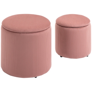 HOMCOM Hocker Ottomane, Zweier-Set, mit Stauraum, weiche Polsterung, Bezug in Cordoptik, Rosa, 40 x 40 x 41cm