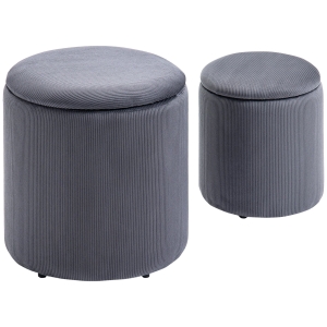 HOMCOM Hocker Ottomane, Zweier-Set, mit Stauraum, weiche Polsterung, Bezug in Cordoptik, Grau, 40 x 40 x 41cm