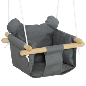 Outsunny Babyschaukel Kinderschaukel mit Sicherheitsgurt Kissen Kleinkindschaukel Babysitz Baumwollsegeltuch Hartholz Grau 40 x 40B x 180H cm