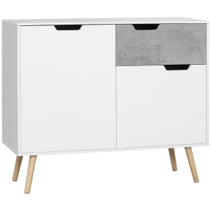 HOMCOM Mobile da Salotto con 2 Armadietti a 2 Ante e Cassetto in Truciolato e Pino, 98x39x81.5 cm, Grigio e Bianco