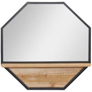 HOMCOM Specchio da Parete Ottagonale in Metallo con Mensola in Legno, 61x61cm Nero