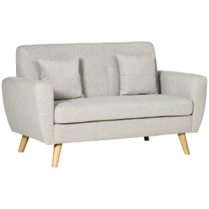 HOMCOM Sofá de 2 Lugares Estofado em Linho Sintético Sofá Moderno com Almofadas Amovíveis e Pés de Madeira 149x76,5x86cm Creme