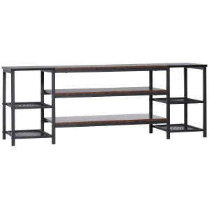 HOMCOM TV Unit Cabinet for TVs up to 65 Inches, Industrial TV Stand with Storage Shelves for Living Room, Brown and Black