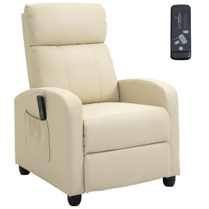 HOMCOM Fauteuil de Relaxation et Massage Inclinaison Dossier Repose-Pied réglable revêtement synthétique Crème