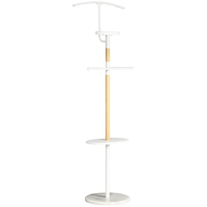 HOMCOM Porte-Manteau sur pied portant à vêtements support sur pied pour manteau chapeaux sacs en bois et métal hauteur 152 cm - blanc