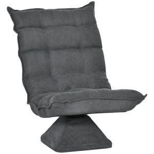 HOMCOM Fauteuil lounge design capitonné inclinaison dossier réglable pivotant 360° revêtement lin gris chiné