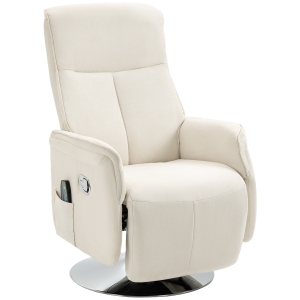 HOMCOM Poltrona de Massagem com Apoio para os Pés Poltrona Relax Reclinável até 135° com 10 Pontos de Massagem 68,5x84x110cm Creme