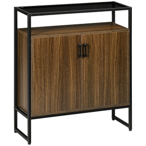 HOMCOM Armadietto Due Ante in MDF con Piano d'Appoggio in Vetro Temperato, 82x30x98 cm, Marrone e Nero