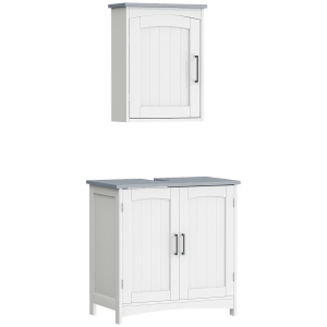 kleankin Set Mobile Sottolavabo a 2 Ante e Pensile Bagno in MDF, 41x18.5x52cm/60x33x60cm, Bianco e Grigio